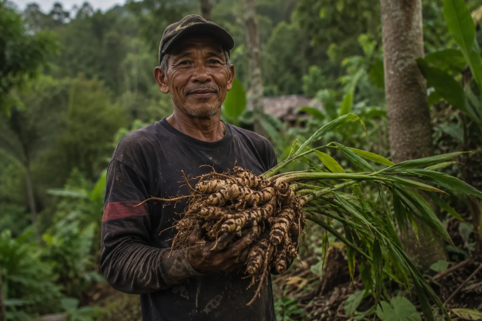 Producteur de jamu à Yogyakarta, récolte de temulawak
